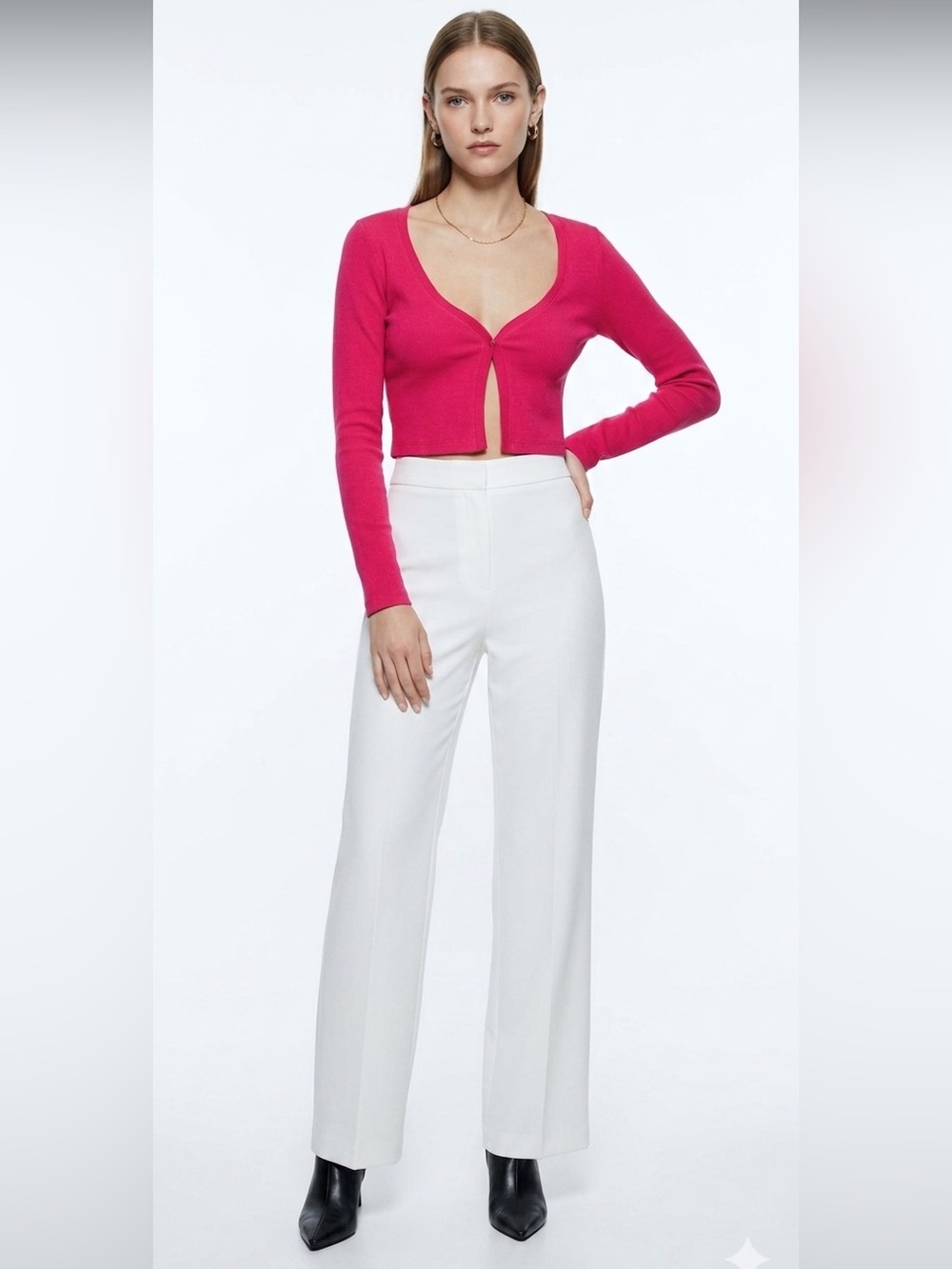 New Zara| Fuchsia Pink Long Sleeve Button Down Cardigan